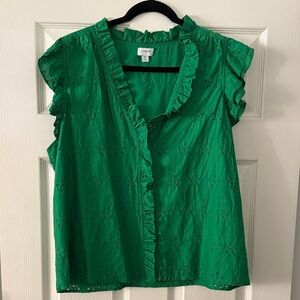 J. Crew Eyelet Green Blouse